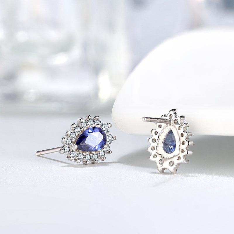 Pear Teardrop Stud Earrings for Women Sterling Silver Blue Cz Ginger Lyne Collection