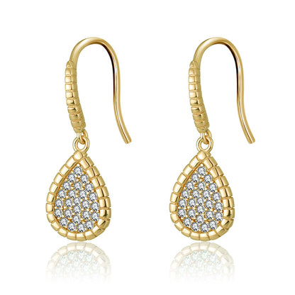 Teardrop Dangle Hook Earrings for Women Pave Cz Gold Sterling Silver Ginger Lyne Collection - Yellow Gold