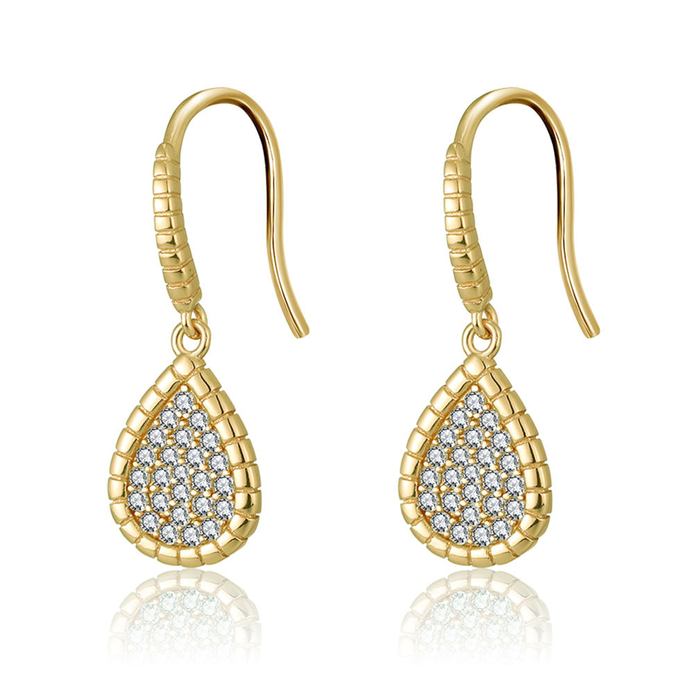 Teardrop Dangle Hook Earrings for Women Pave Cz Sterling Silver Ginger Lyne Collection - Yellow Gold