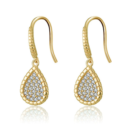Teardrop Dangle Hook Earrings for Women Pave Cz Sterling Silver Ginger Lyne Collection - Yellow Gold