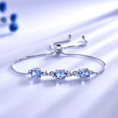 Adjustable Chain Bracelet  for Women Silver Created Blue Topaz Ginger Lyne Collection