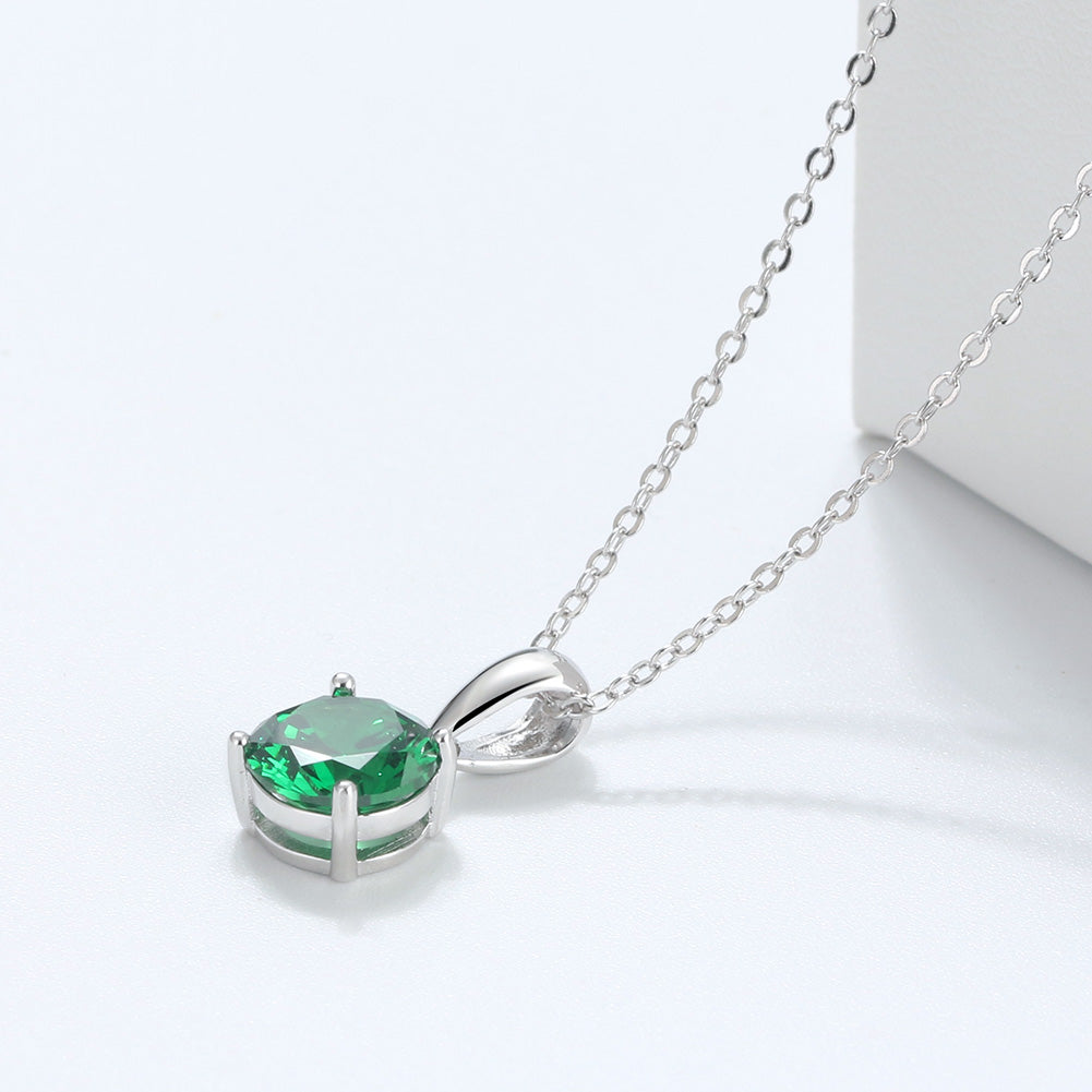 Solitaire Birthstone Necklace for Women Cz Sterling Silver Ginger Lyne Collection - May-Emerald Green