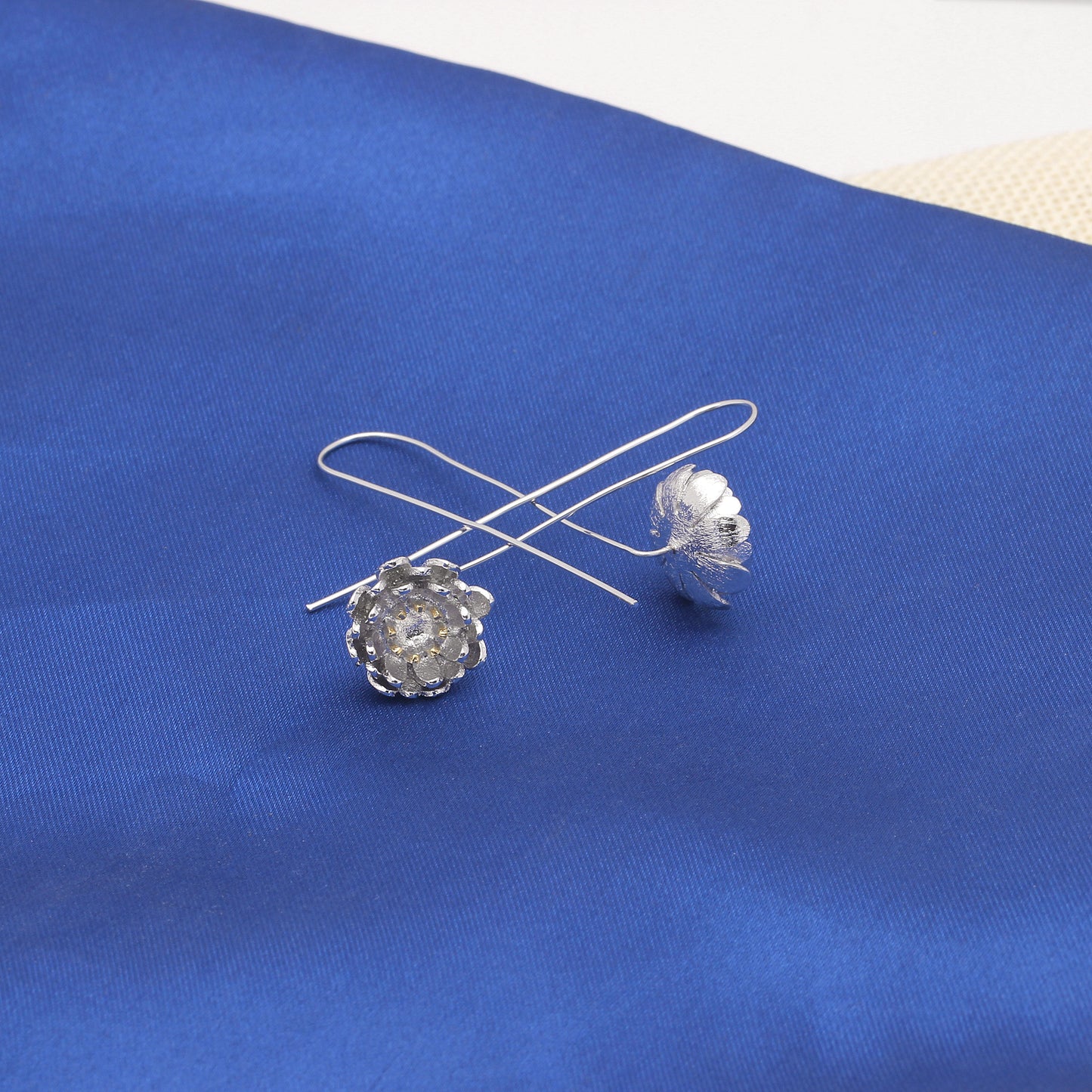 FlowerDropLongEarringsforWomenDangleHookGoldPlatedGingerLyneCollection_Silver-4