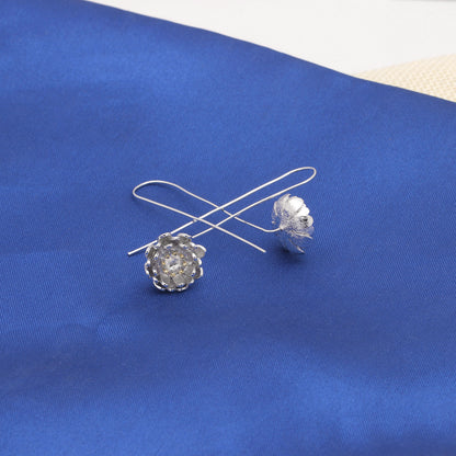 FlowerDropLongEarringsforWomenDangleHookGoldPlatedGingerLyneCollection_Silver-4