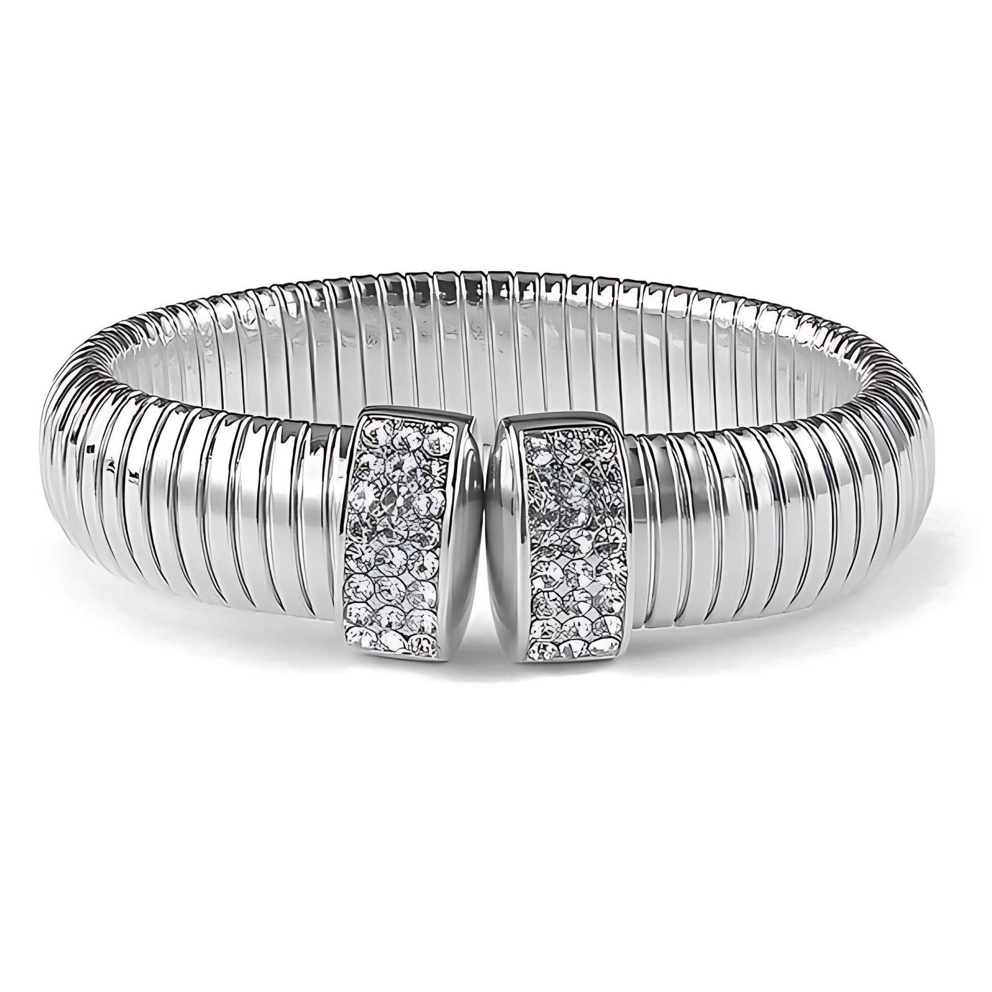 Ribbed Stretch Bangle Bracelet for Women Stainless Steel Cubic