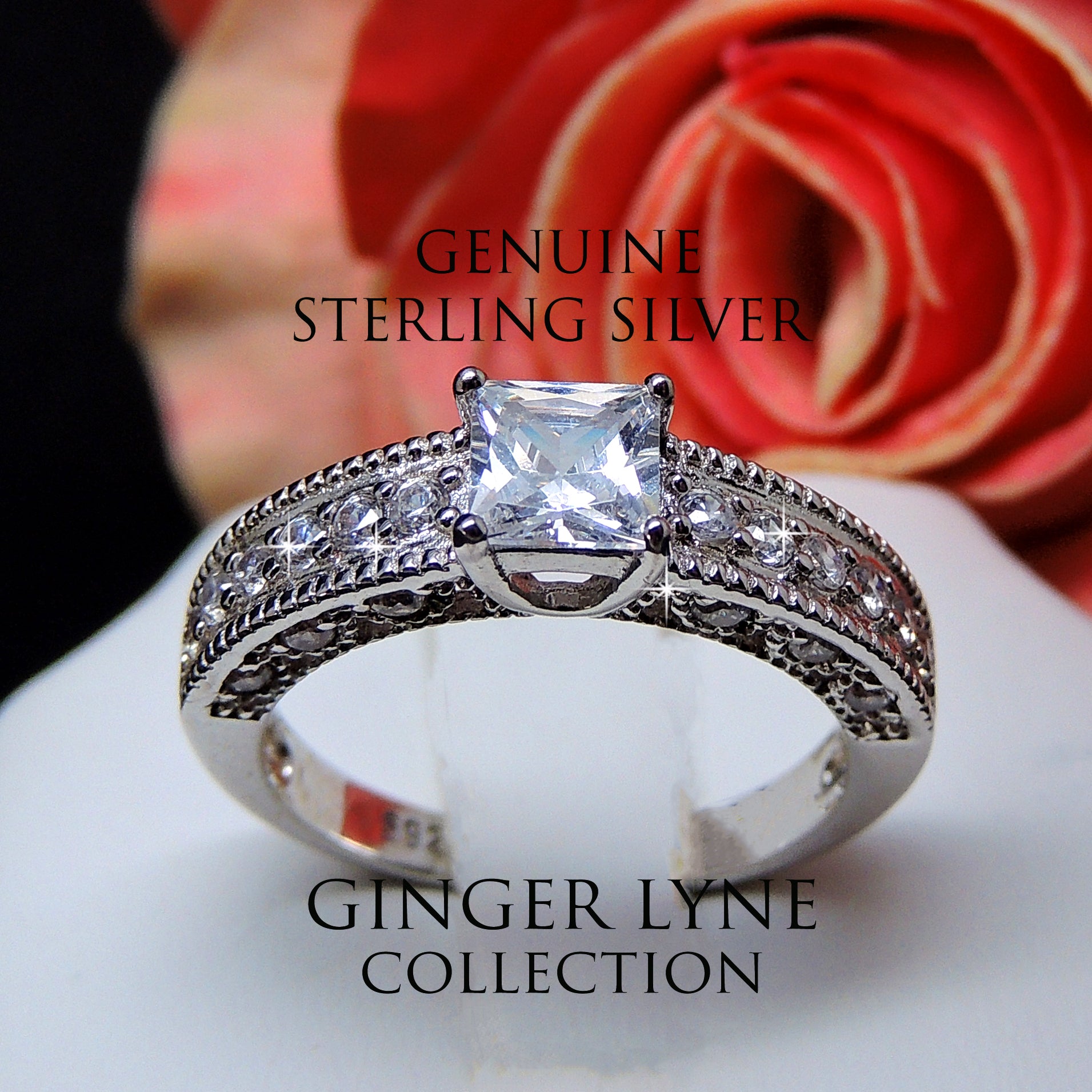 Anabelle Engagement Ring Sterling Silver Solitaire Wedding Ginger Lyne Collection Size 9