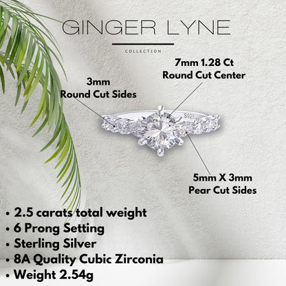 Round Engagement Ring for Women by Ginger Lyne 2.5 Ct Sterling Silver Wedding Rings