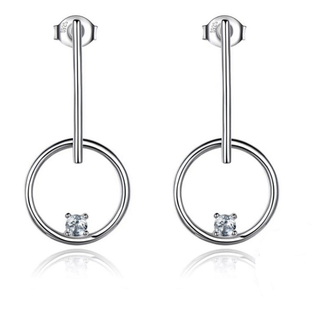 Circle Bar Drop Earrings for Women White Topaz Sterling Silver Ginger Lyne Collection - Blue