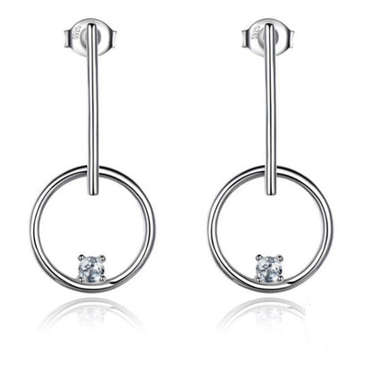 Circle Bar Drop Earrings for Women White Topaz Sterling Silver Ginger Lyne Collection - Blue