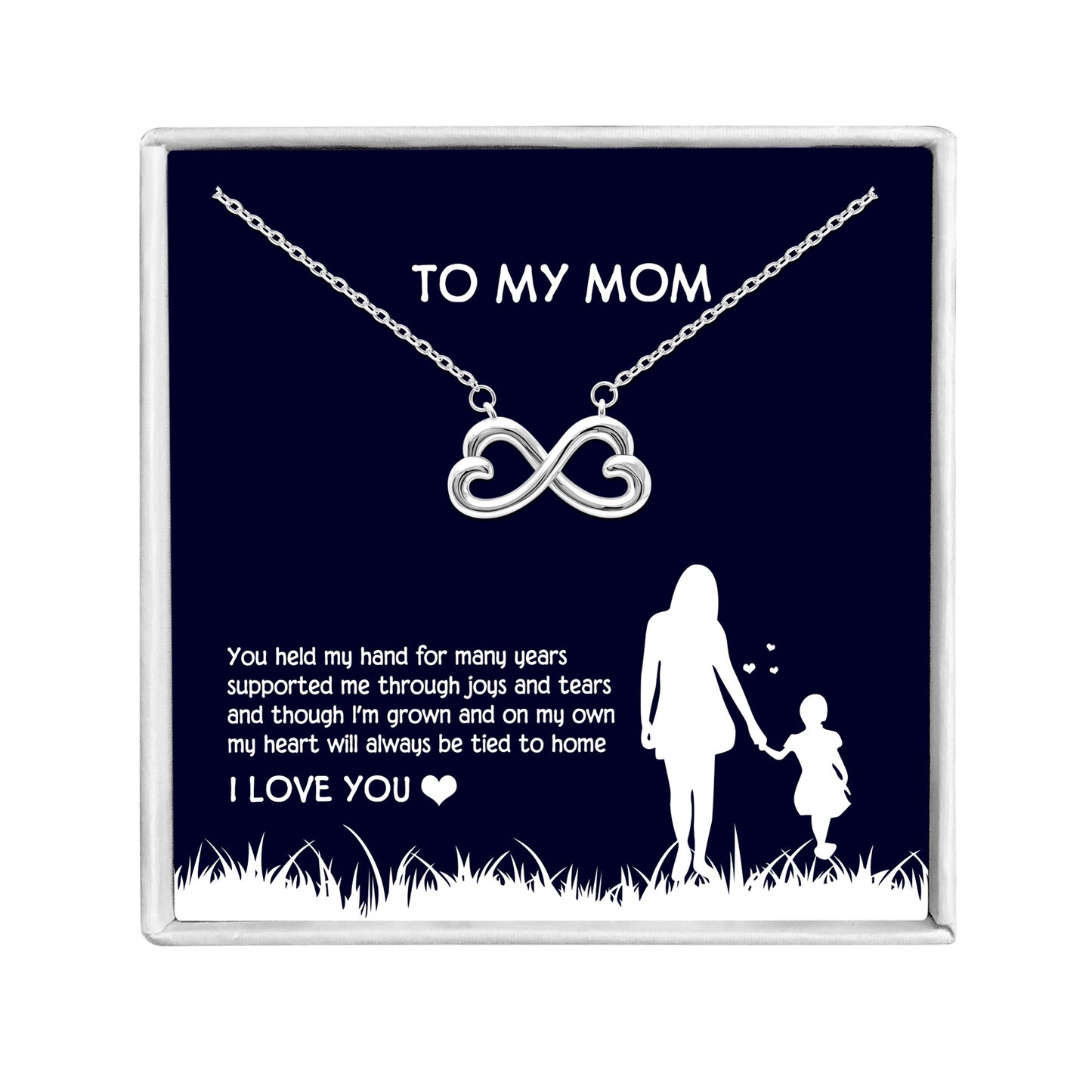 Mom Greeting Card Sterling Silver Infinity Hearts Necklace Women Ginger Lyne Collection - Mom-093 - Mom-093