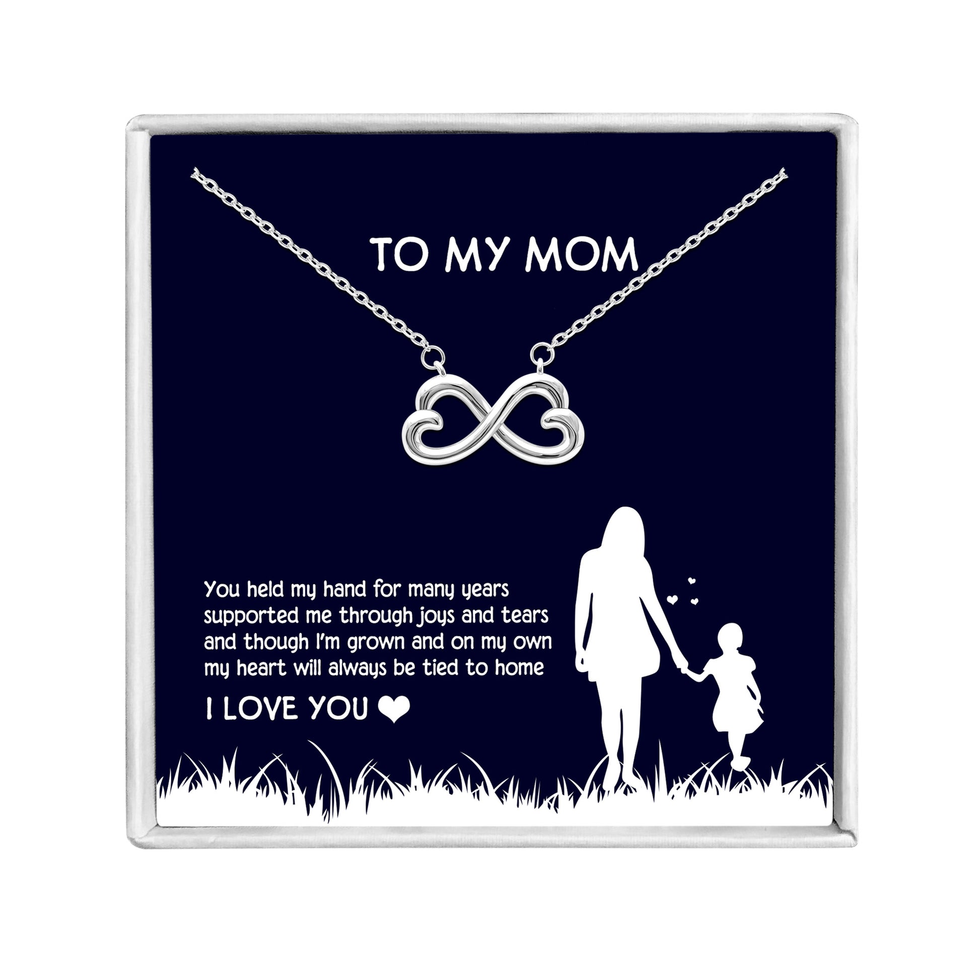 Mom Greeting Card Sterling Silver Infinity Hearts Necklace Women Ginger Lyne Collection - Mom-093 - Mom-093
