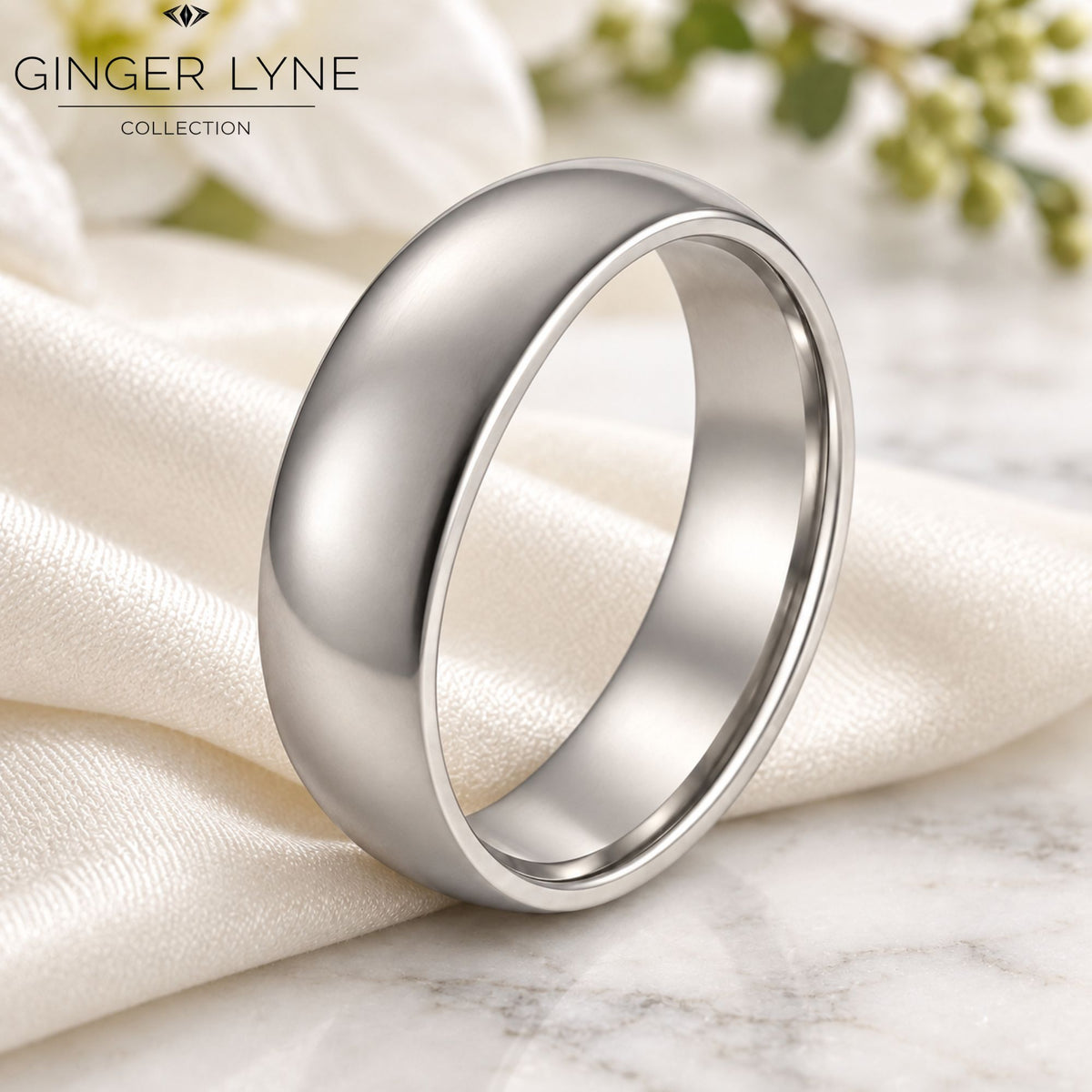 SilverTone6mmStainlessSteelWeddingBandRingforWomenorMenbyGingerLyneSize10.5_6mmSilver-3