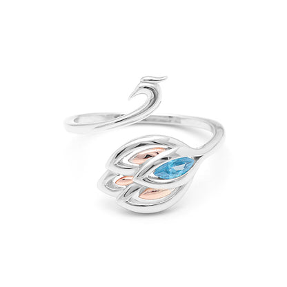 Swan Wrap Ring Sterling Silver Blue Cubic Zirconia Womens Ginger Lyne Collection