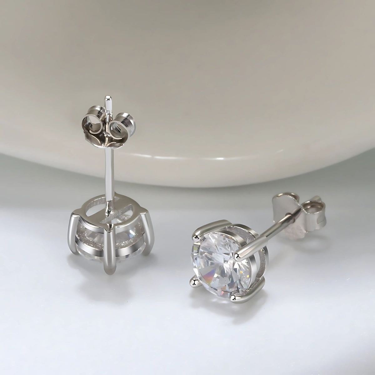 April Birthstone Stud Earrings for Women Clear Cubic Zirconia 6mm Sterling Silver Studs by Ginger Lyne - Clear
