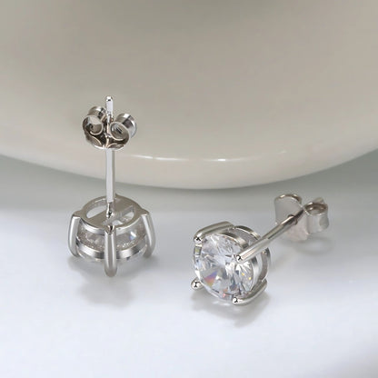 April Birthstone Stud Earrings for Women Clear Cubic Zirconia 6mm Sterling Silver Studs by Ginger Lyne - Clear