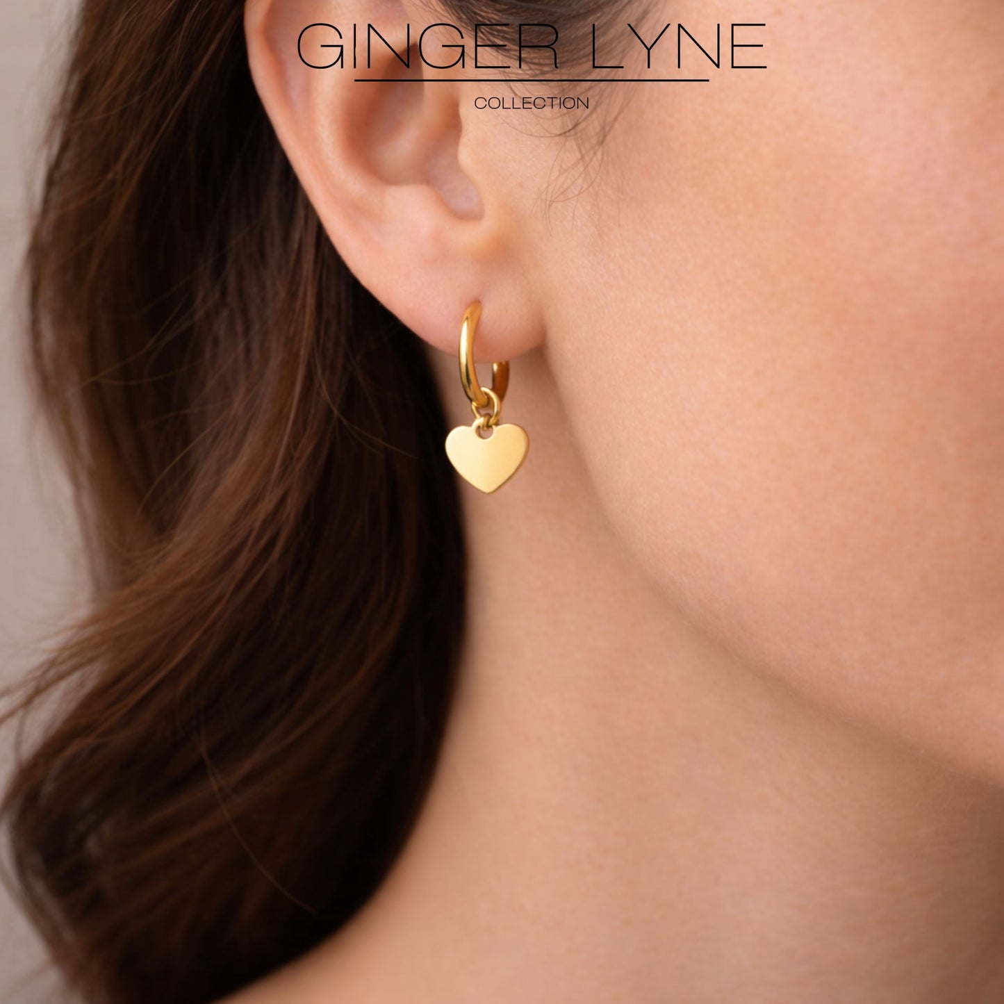 ThinHeartCharmHoopEarringsbyGingerLyneStainlessSteelforLobeCartilagePiercingBodyJewelry_GoldTone-5