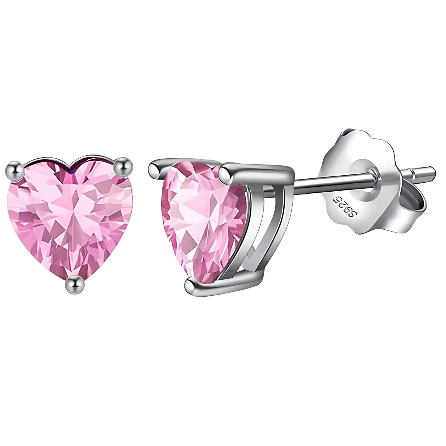 Birthstone Heart Earrings for Women by Ginger Lyne 6mm CZ Solitaire Stud Earrings Sterling Silver