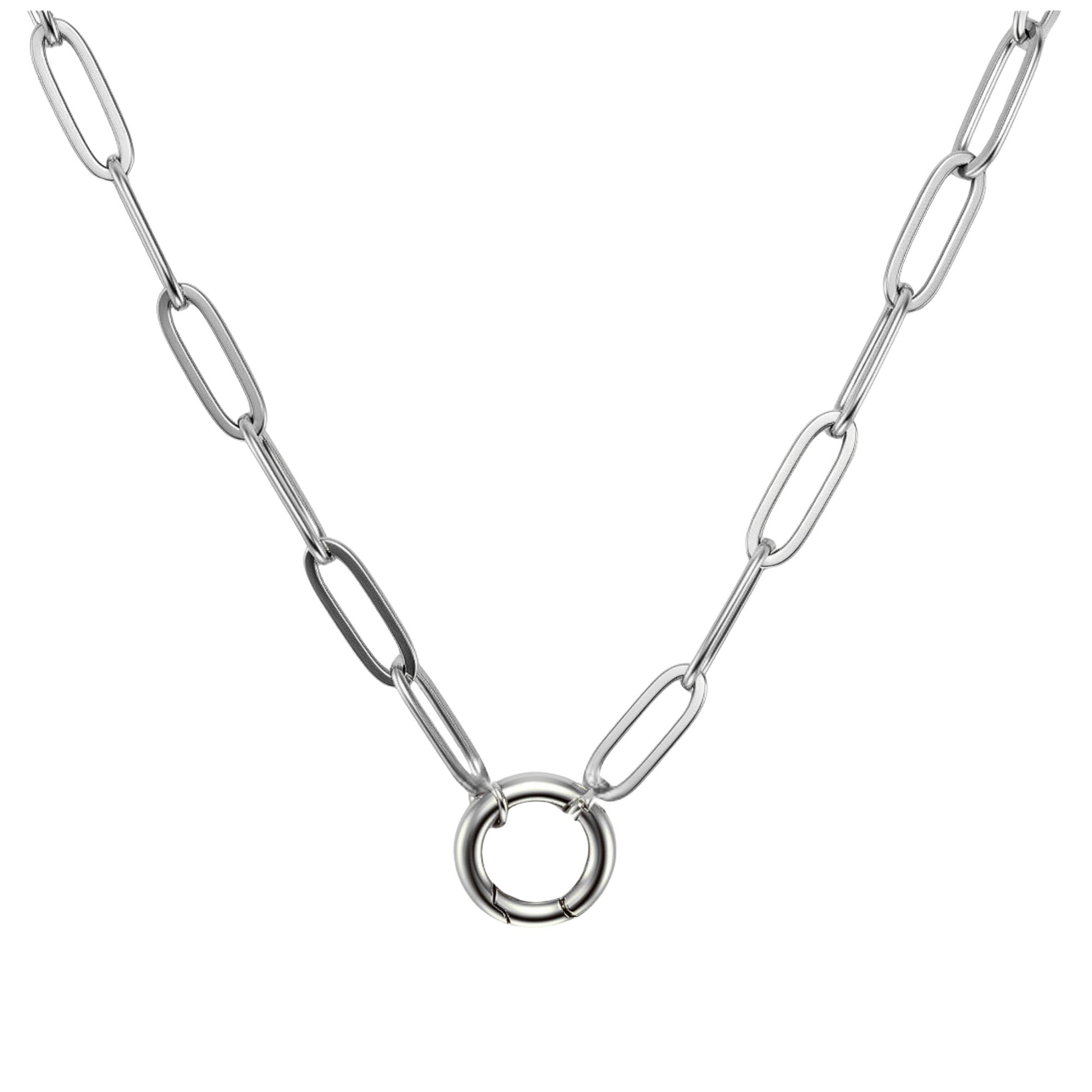 Carabiner Charm Necklace for Women Paperclip Chain Round Carabiner Holder Stainless Steel by Ginger Lyne - 12mm/Silver