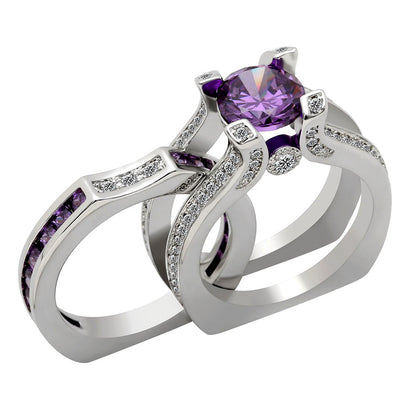 PurpleCubicZirconiaWeddingRingSetforWomenEngagementRingandMatchingBandSize5byGingerLyne_Purple/Purple-1