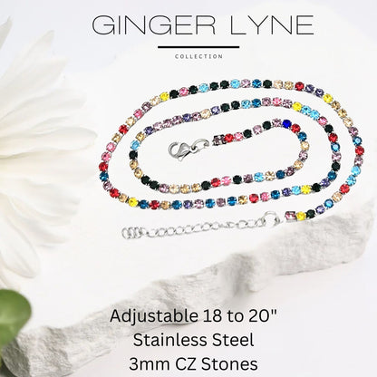 ColorfulTennisNecklaceforWomen3mmCubicZirconia18:-20"AdjustableLengthStainlessSteelbyGingerLyne_Multicolored-5