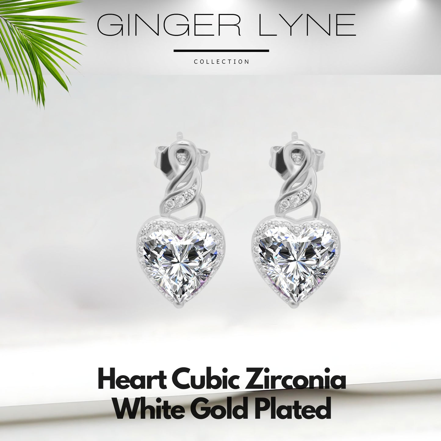 Heart Shape Blue Cz Drop Stud Earrings Womens Ginger Lyne Collection - Clear
