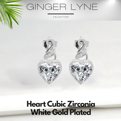 Heart Shape Blue Cz Drop Stud Earrings Womens Ginger Lyne Collection - Clear