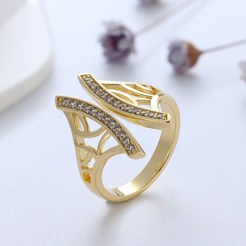 Window Pattern Adjustable Ring for Women and Girls Cz Gold Plated Ginger Lyne Collection - Gold