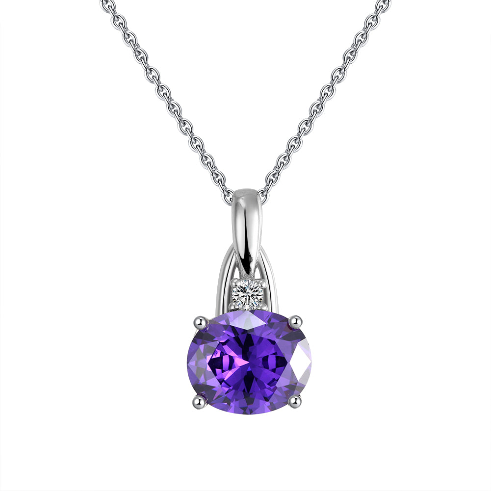Oval Pendant Necklace for Women Purple Cz Sterling Silver Ginger Lyne Collection