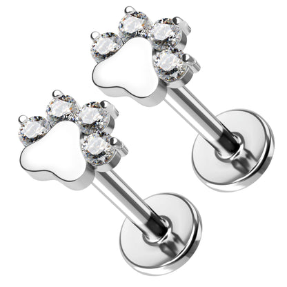 PawPrintFlatBackEarringsforWomenSterlingSilverCartilageHelixLobeBodyPiercingStudsGingerLyne_Silver-1