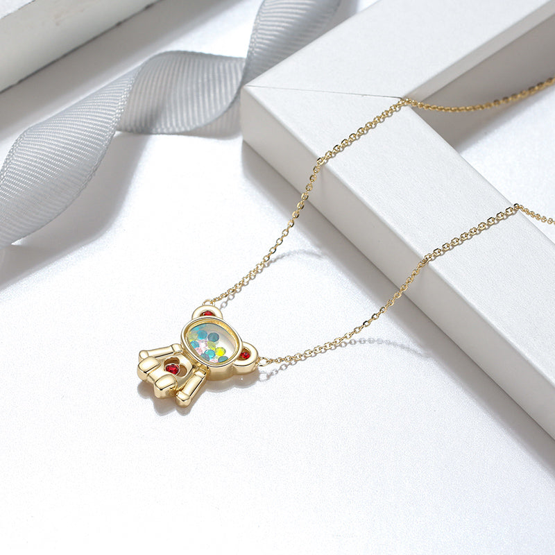 Floating CZ Bear Necklace Earrings Set for Women Gold Plated Sterling Silver Ginger Lyne Collection - Set