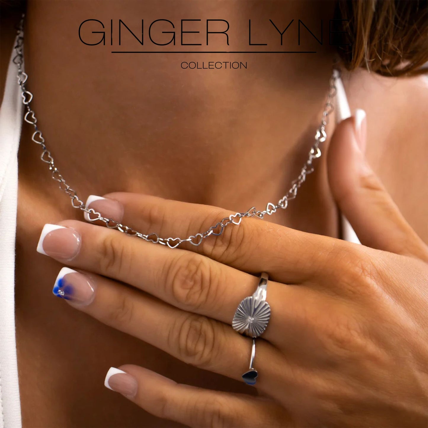 Heart Link Chain Necklace for Women 20 Inch 18K Gold PVD Plated Stainless Steel Ginger Lyne - Silver