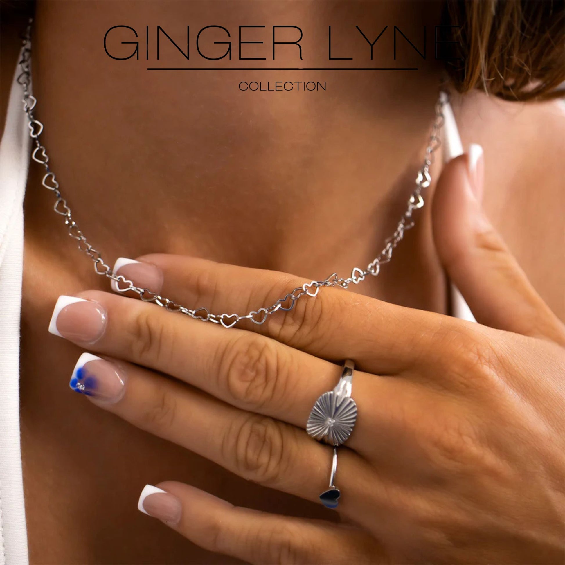 Heart Link Chain Necklace for Women 20 Inch 18K Gold PVD Plated Stainless Steel Ginger Lyne - Silver