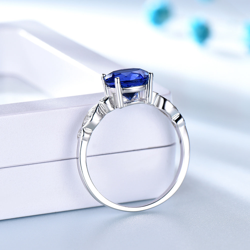 Created Blue Sapphire Engagement Ring for Women Sterling Silver Ginger Lyne Collection