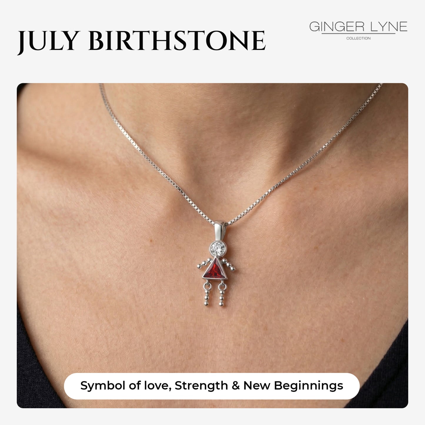 Birthstone Pendant Necklace for Girl Mom or Grandma by Ginger Lyne Sterling Silver CZ Family Birthday Charm - Girl July