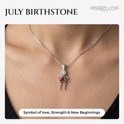 Birthstone Pendant Necklace for Girl Mom or Grandma by Ginger Lyne Sterling Silver CZ Family Birthday Charm - Girl July