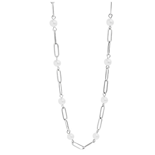 SimulatedPearlPaperclipChainNecklaceforWomenGoldStainlessSteelGingerLyneCollection_Gold-1
