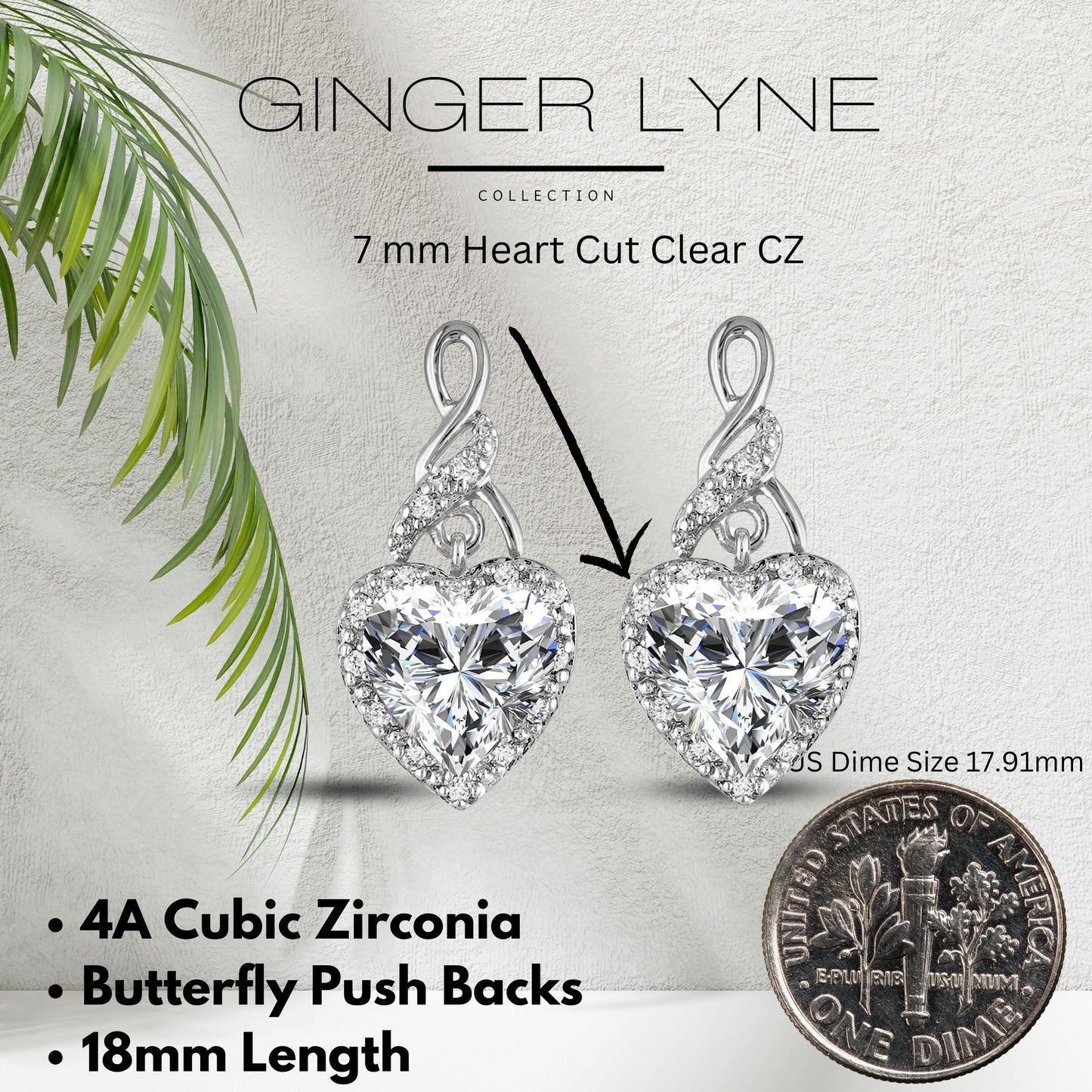 Heart Shape Blue Cz Drop Stud Earrings Womens Ginger Lyne Collection - Clear