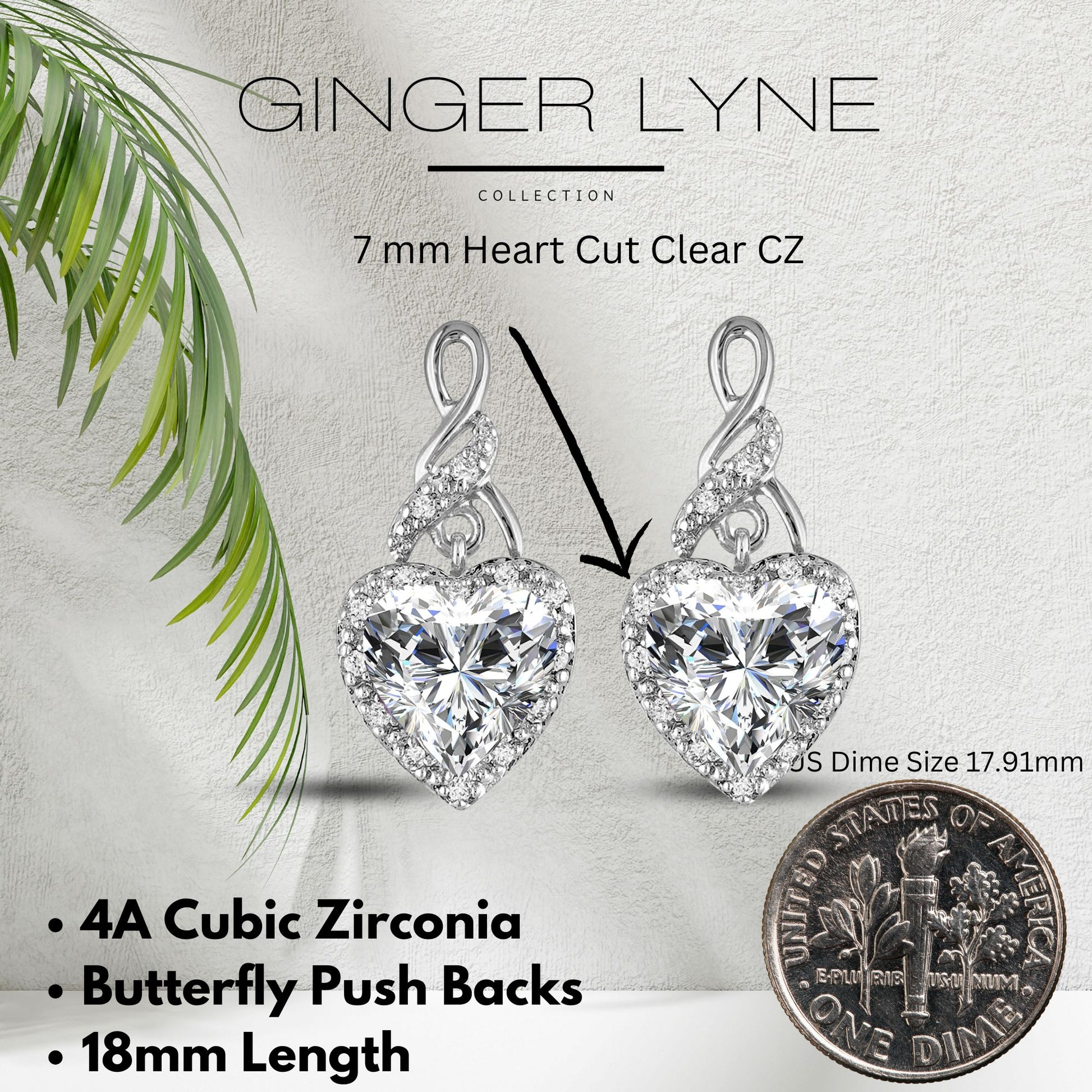 Heart Shape Blue Cz Drop Stud Earrings Womens Ginger Lyne Collection - Clear