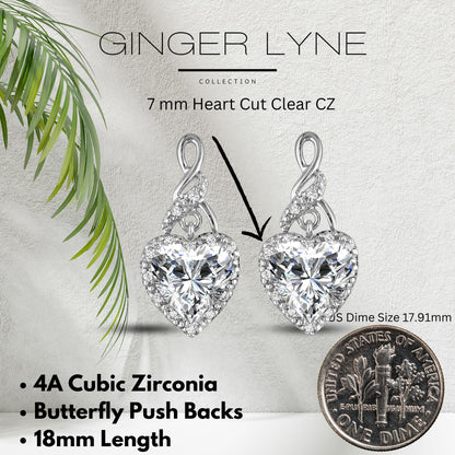 Heart Shape Blue Cz Drop Stud Earrings Womens Ginger Lyne Collection - Clear
