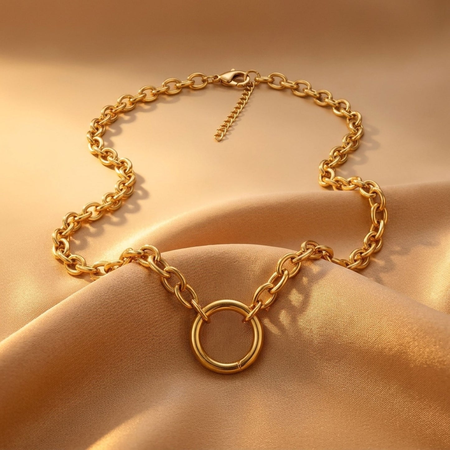 Carabiner Charm Necklace for Women O Link Chain Round Holder Stainless Steel by Ginger Lyne - 20mm/Gold