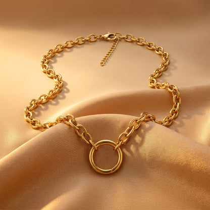 Carabiner Charm Necklace for Women O Link Chain Round Holder Stainless Steel by Ginger Lyne - 20mm/Gold
