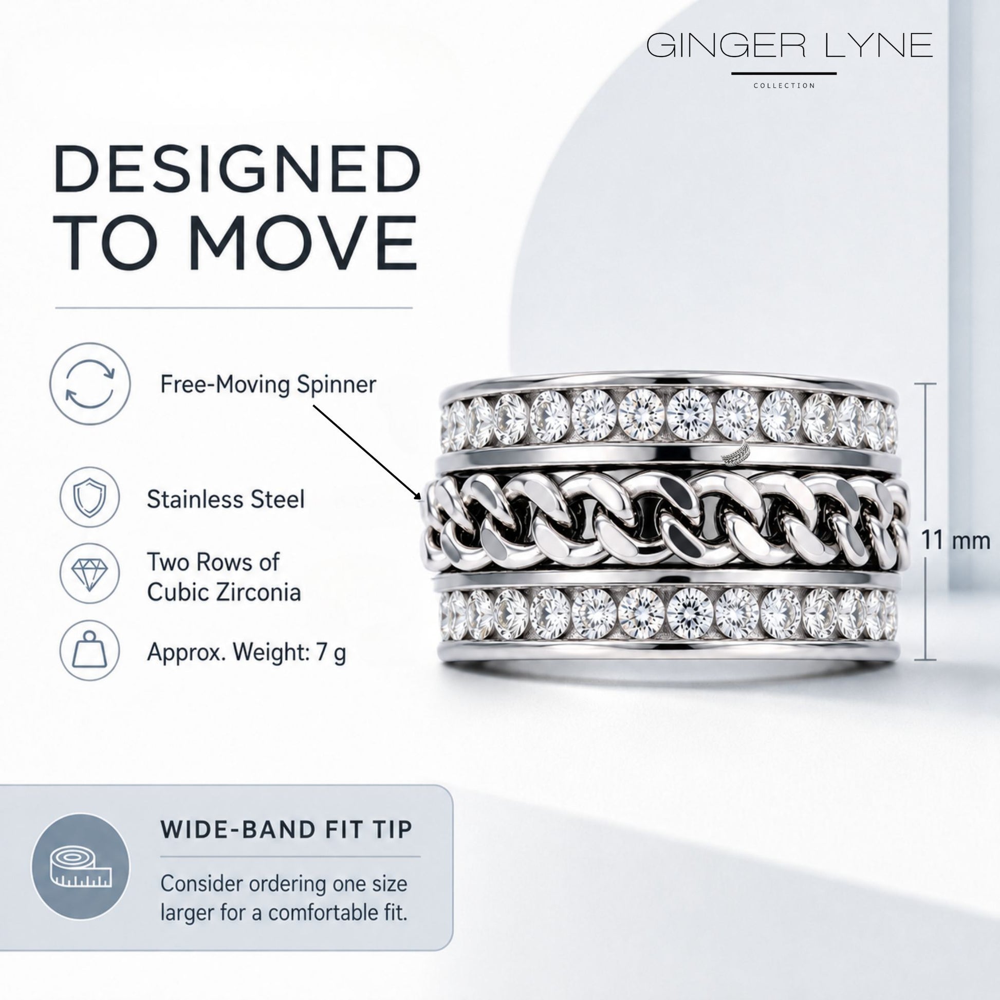 TwoRowCZEternityRingforWomenwithSpinnerStainlessSteel11MMWideBandGingerLyne_Silver-6