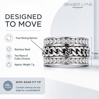 TwoRowCZEternityRingforWomenwithSpinnerStainlessSteel11MMWideBandGingerLyne_Silver-6