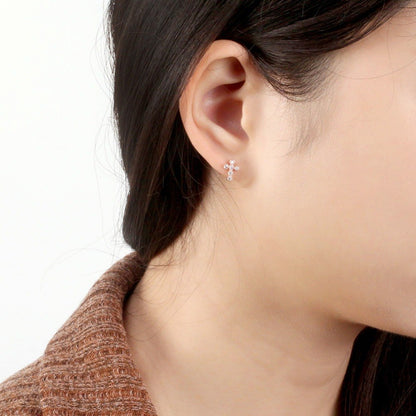 Religious Cross Stud Earrings for Women Cz Sterling Silver Ginger Lyne Collection - Rose Gold