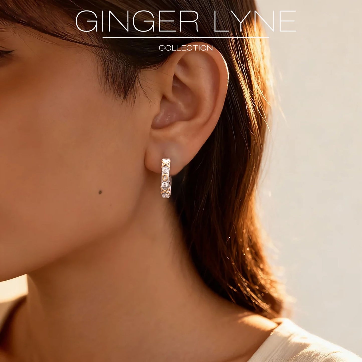 X'sandO'sHalfHoopEarringsforWomenTwoTownGoldPlatedCZGingerLyneCollection_Silver-7