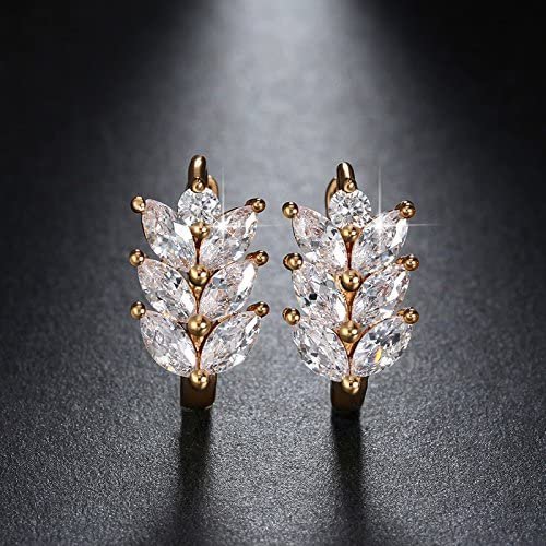 Leaf Shape Drop Earrings for Women Marquise Cz Gold Plated Ginger Lyne Collection - Gold