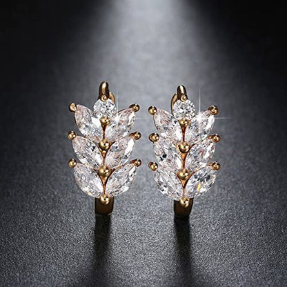 Leaf Shape Drop Earrings for Women Marquise Cz Gold Plated Ginger Lyne Collection - Gold