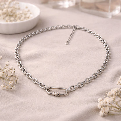 Carabiner Charm Holder Necklace for Women by Ginger Lyne O Chain Silver Stainless Steel 18-20" - Silver-OChain/Rect 3 Bead CH