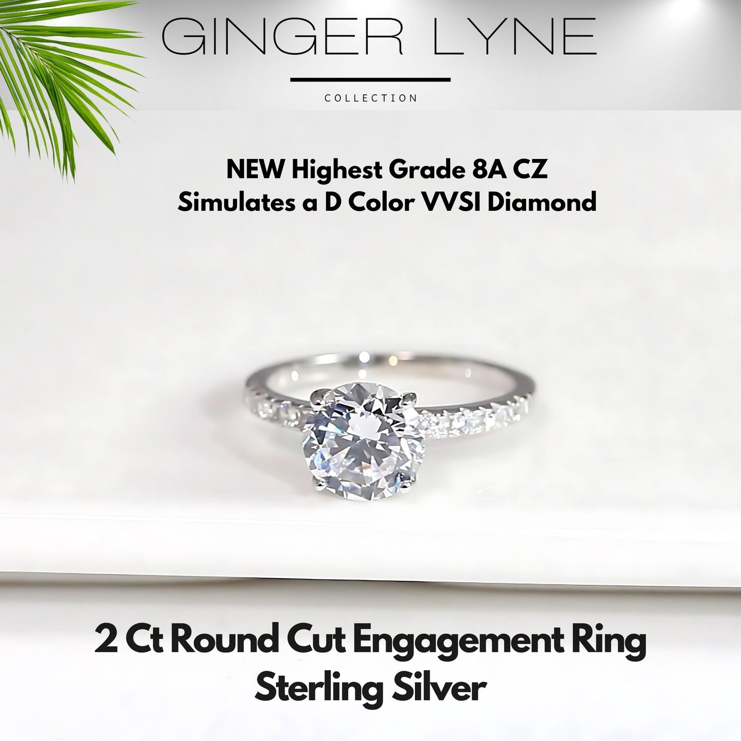 Round Engagement Ring for Women by Ginger Lyne 2 Ct Sterling Silver Wedding Rings