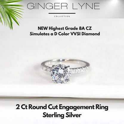 Round Engagement Ring for Women by Ginger Lyne 2 Ct Sterling Silver Wedding Rings